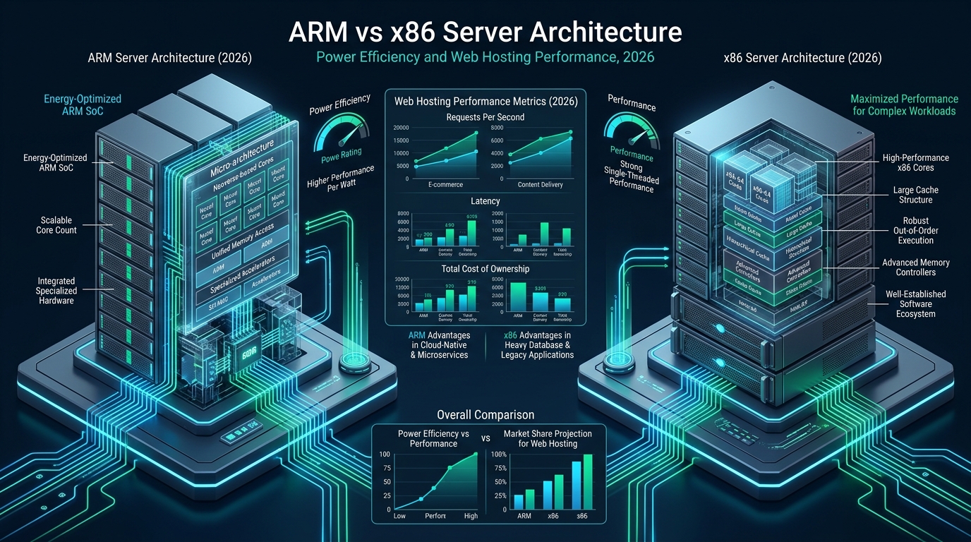ARM vs x86 Server Architecture: Power Efficiency and Web Hosting Performance in 2026 - arm vs x86 server power efficiency 2026