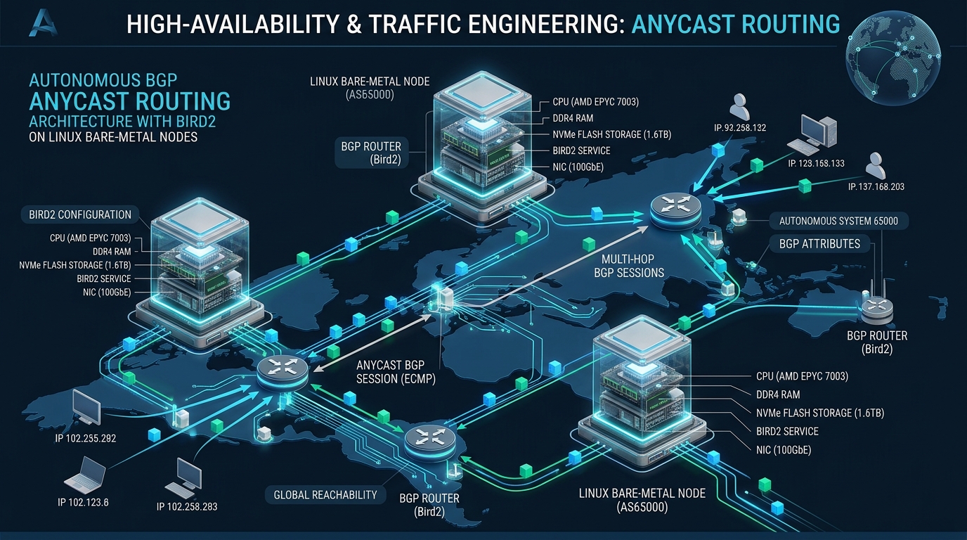 Autonomous BGP Anycast Routing Architecture with Bird2 on Linux Bare-Metal Nodes - Linux BGP Anycast Bird2 setup