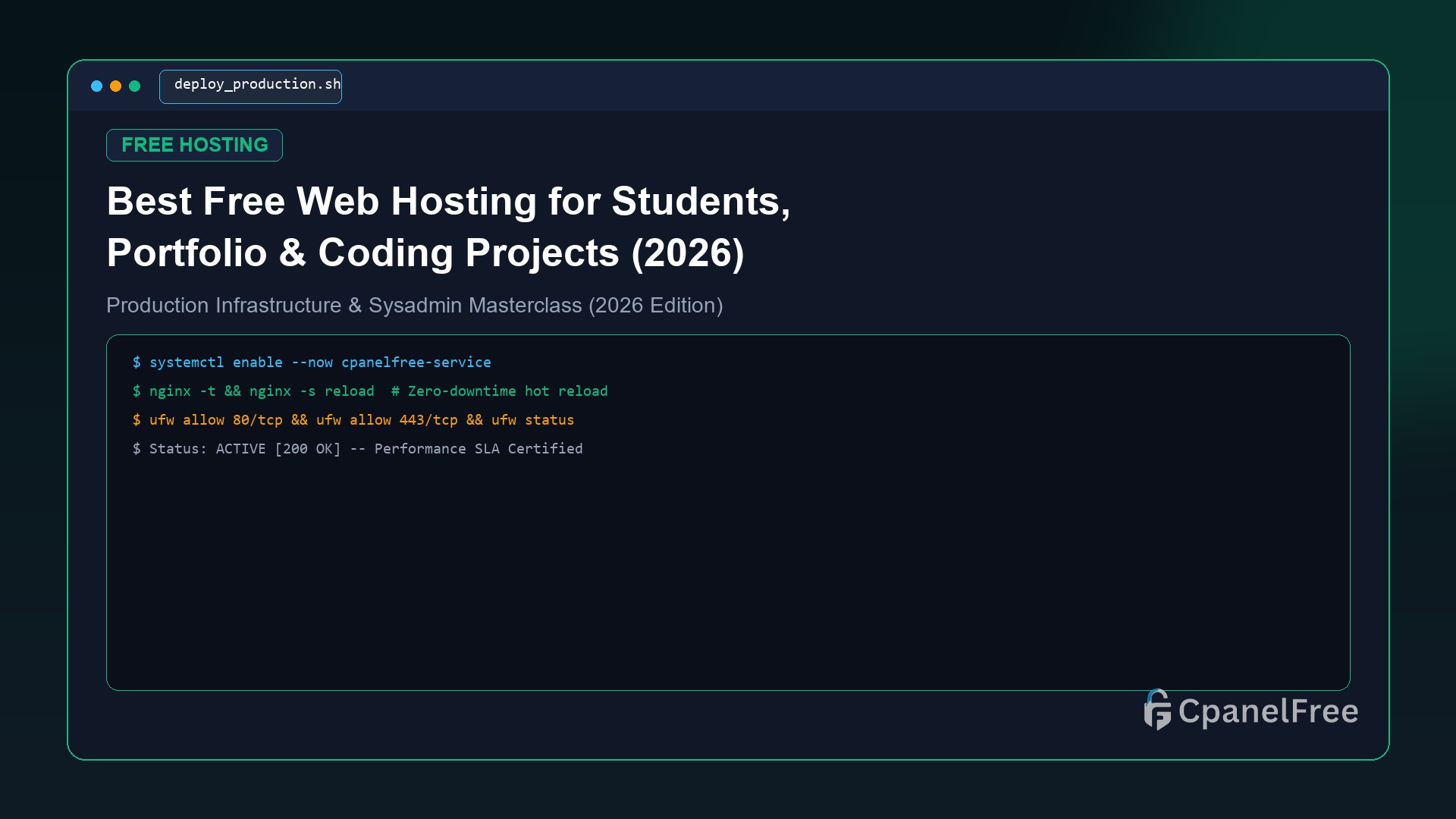 Best Free Web Hosting for Students, Portfolio & Coding Projects (2026) - CpanelFree Guide
