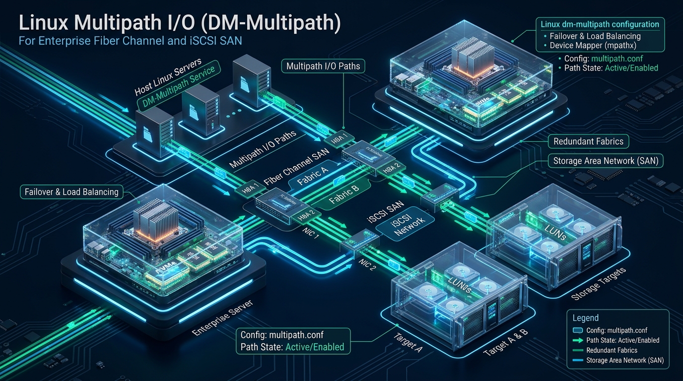 Configuring Linux Multipath I/O (DM-Multipath) for Enterprise Fiber Channel and iSCSI SAN - Linux DM-Multipath SAN configuration