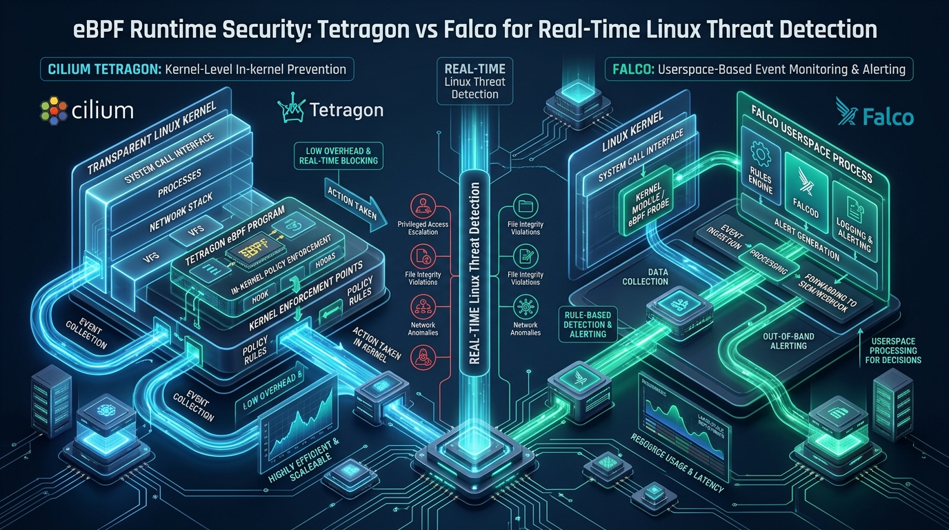 eBPF Runtime Security: Tetragon vs Falco for Real-Time Linux Threat Detection - tetragon vs falco eBPF security comparison