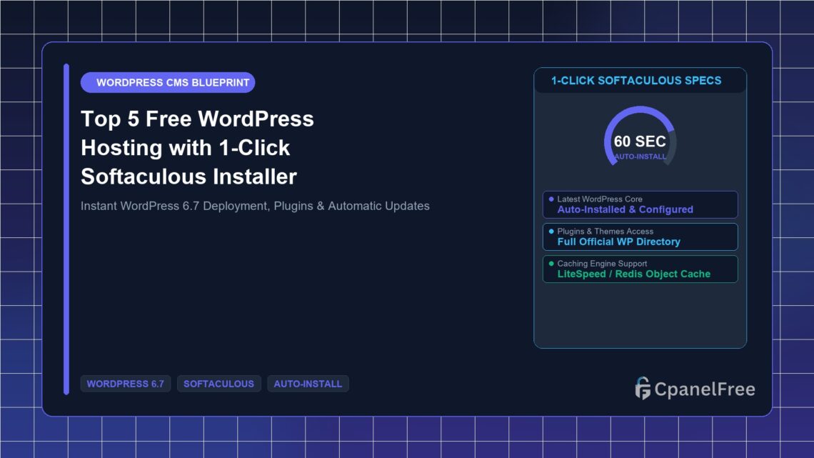 Top 5 Free WordPress Hosting with 1-Click Softaculous Installer - CpanelFree Guide