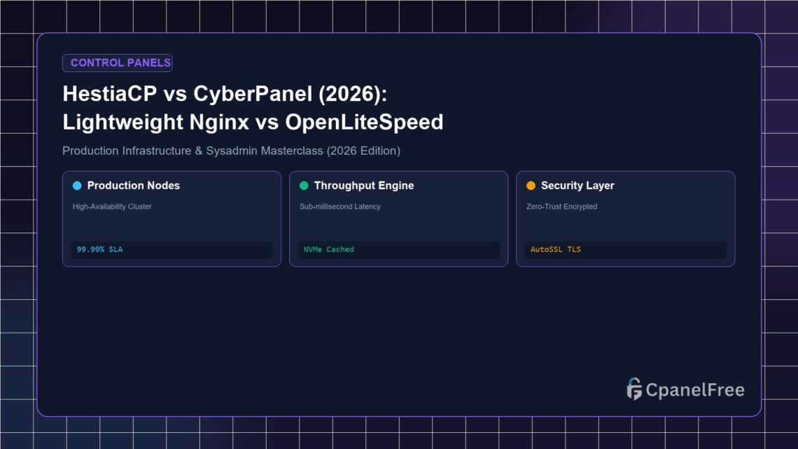 HestiaCP vs CyberPanel (2026): Lightweight Nginx vs OpenLiteSpeed Benchmark - CpanelFree Guide