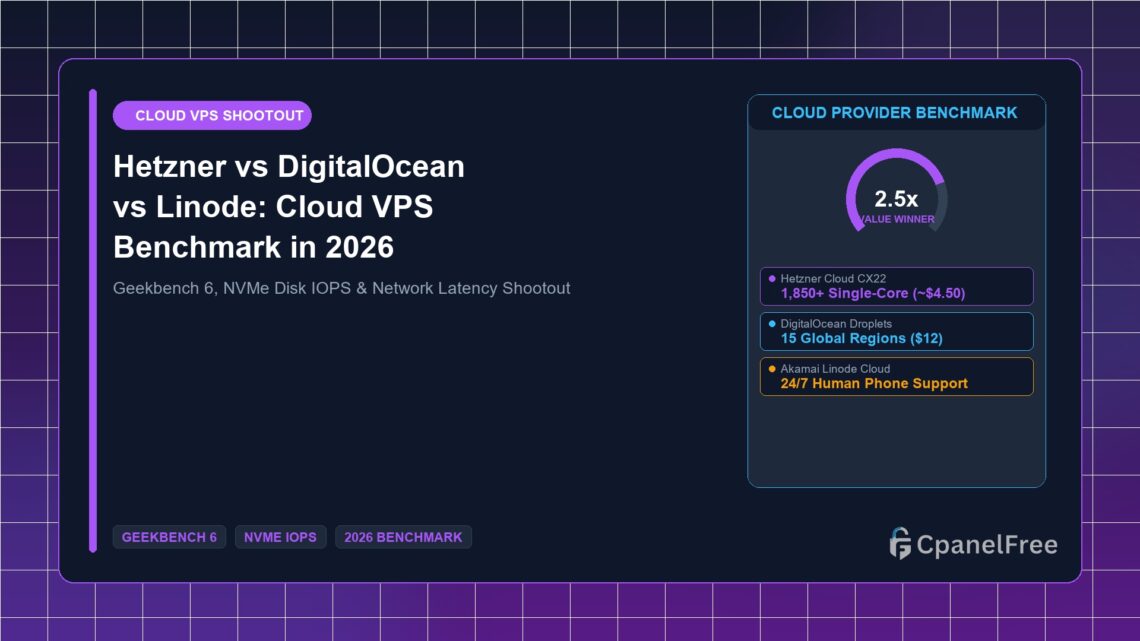 Hetzner vs DigitalOcean vs Linode: Cloud VPS Benchmark in 2026 - CpanelFree Guide