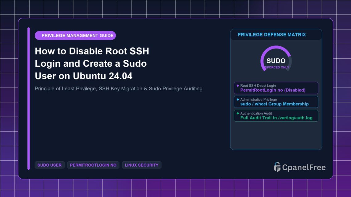 How to Disable Root SSH Login and Create a Sudo User on Ubuntu 24.04 - CpanelFree Guide