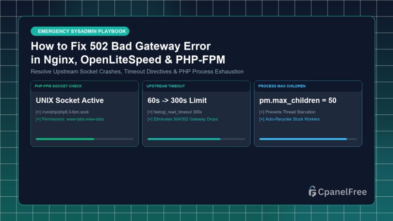 How to Fix 502 Bad Gateway Error in Nginx, OpenLiteSpeed & PHP-FPM - CpanelFree Guide