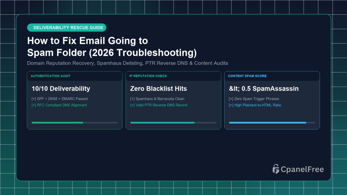 How to Fix Email Going to Spam Folder (2026 Troubleshooting) - CpanelFree Guide