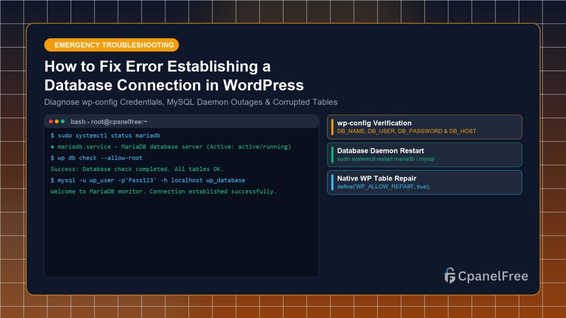 How to Fix Error Establishing a Database Connection in WordPress - CpanelFree Guide