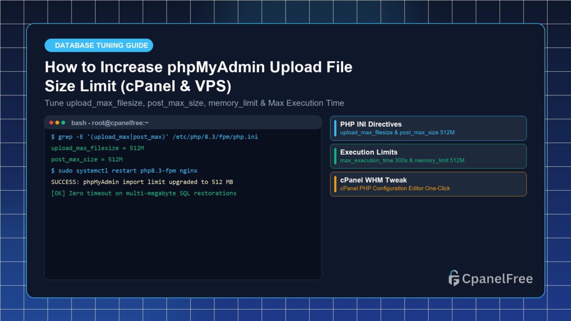 How to Increase phpMyAdmin Upload File Size Limit (cPanel & VPS) - CpanelFree Guide