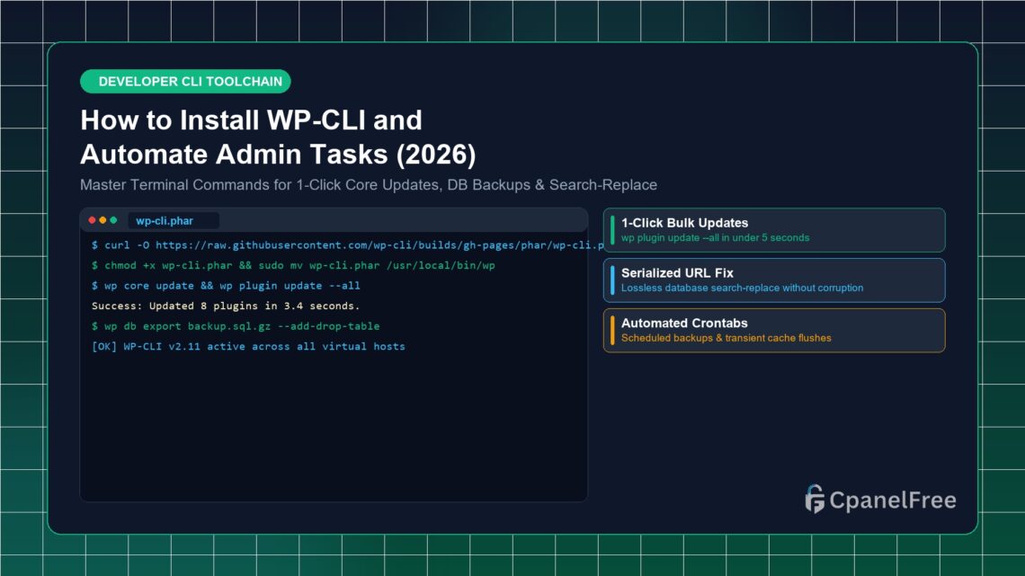 How to Install WP-CLI and Automate Admin Tasks (2026) - CpanelFree Guide