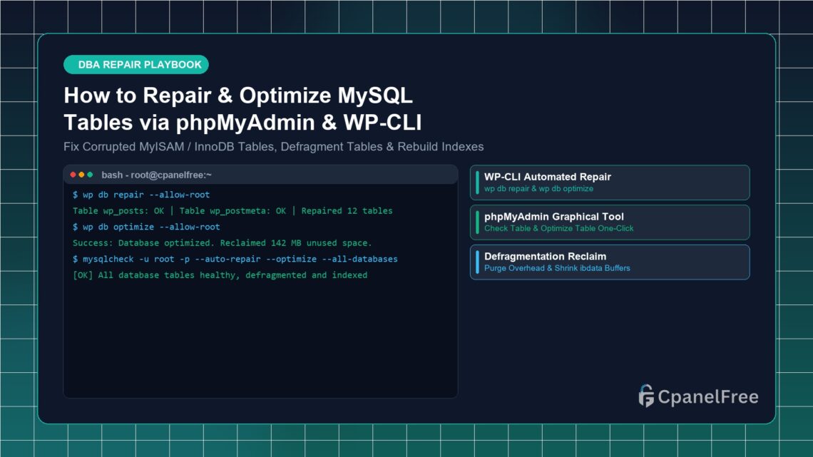How to Repair & Optimize MySQL Tables via phpMyAdmin & WP-CLI - CpanelFree Guide