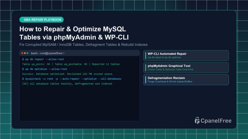 How to Repair & Optimize MySQL Tables via phpMyAdmin & WP-CLI - CpanelFree Guide