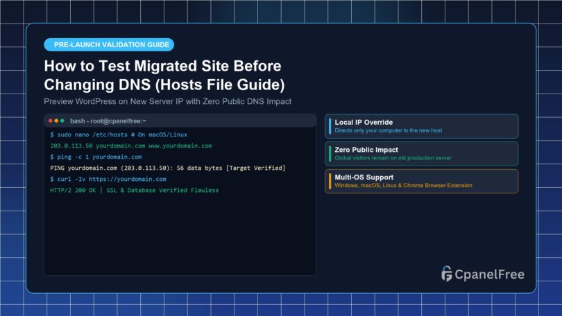 How to Test Migrated Site Before Changing DNS (Hosts File Guide) - CpanelFree Guide