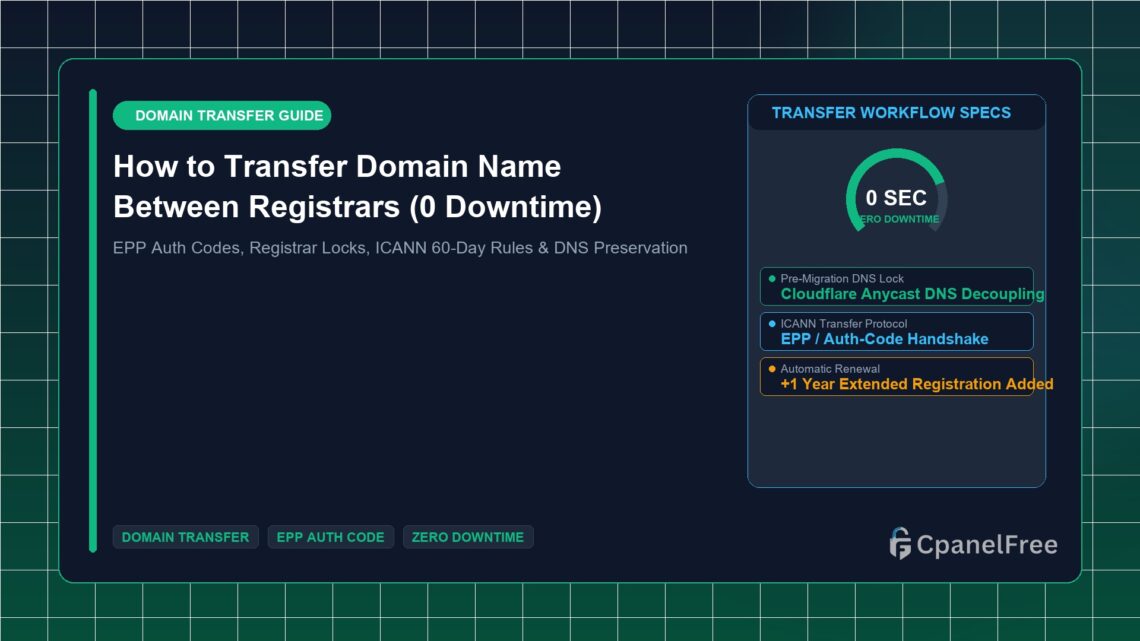 How to Transfer Domain Name Between Registrars (0 Downtime) - CpanelFree Guide