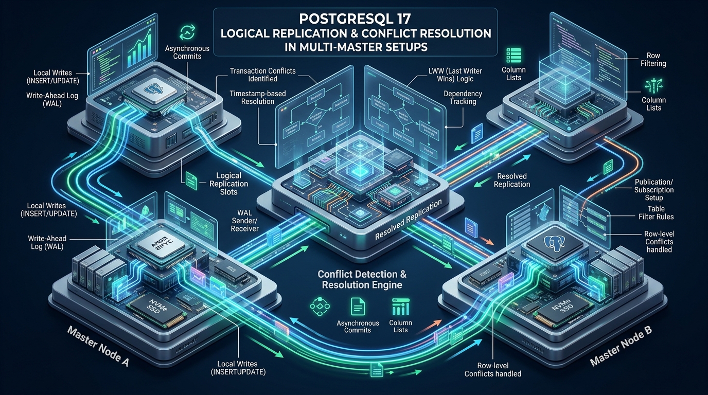 PostgreSQL 17 Logical Replication and Conflict Resolution in Multi-Master Setups - PostgreSQL 17 logical replication multi-master