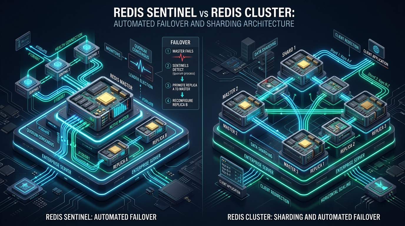 Redis Sentinel vs Redis Cluster: Automated Failover and Sharding Architecture - Redis Sentinel vs Redis Cluster architecture