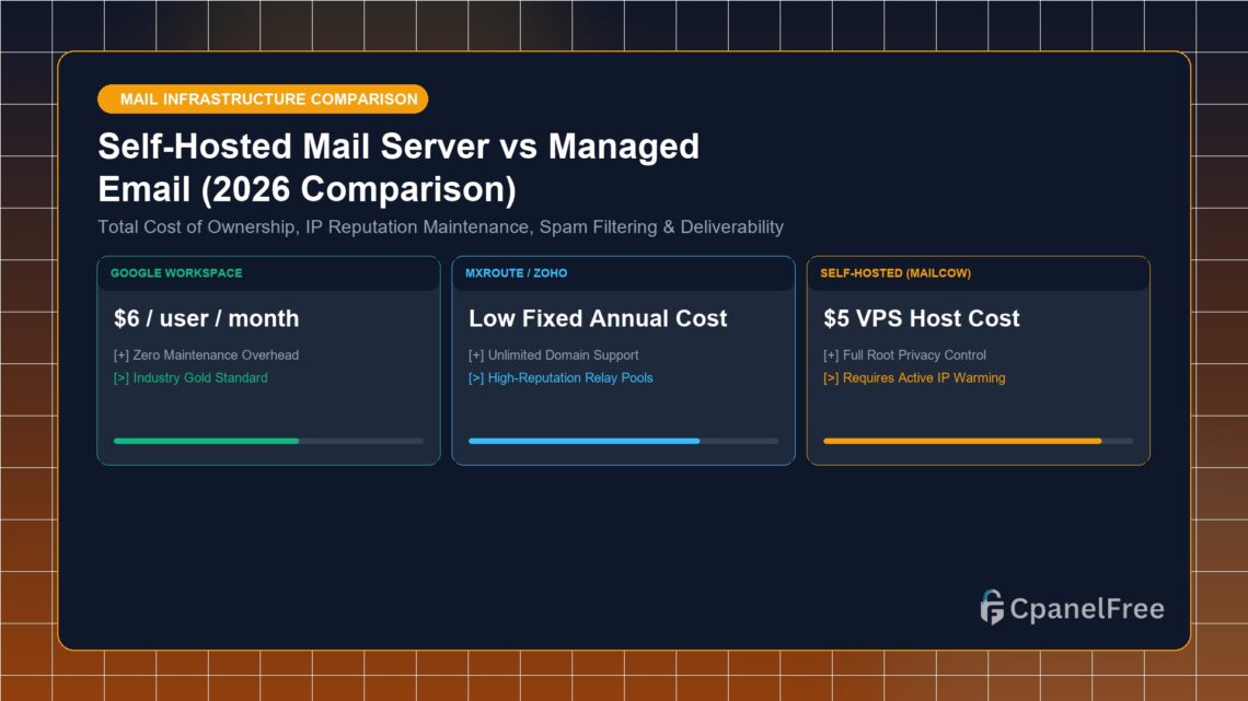Self-Hosted Mail Server vs Managed Email (2026 Comparison) - CpanelFree Guide