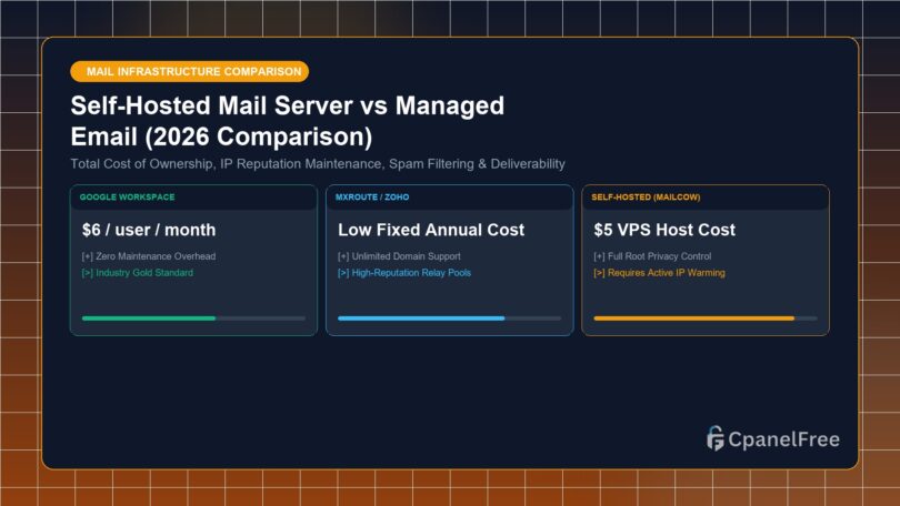 Self-Hosted Mail Server vs Managed Email (2026 Comparison) - CpanelFree Guide