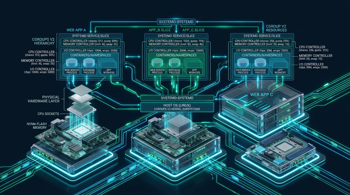 Systemd Resource Management with cgroups v2 for Multi-Tenant Web Servers - systemd cgroups v2 resource limits