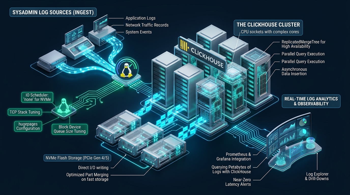 Tuning ClickHouse on Linux NVMe for Real-Time Sysadmin Log Analytics and Observability - ClickHouse Linux NVMe log analytics