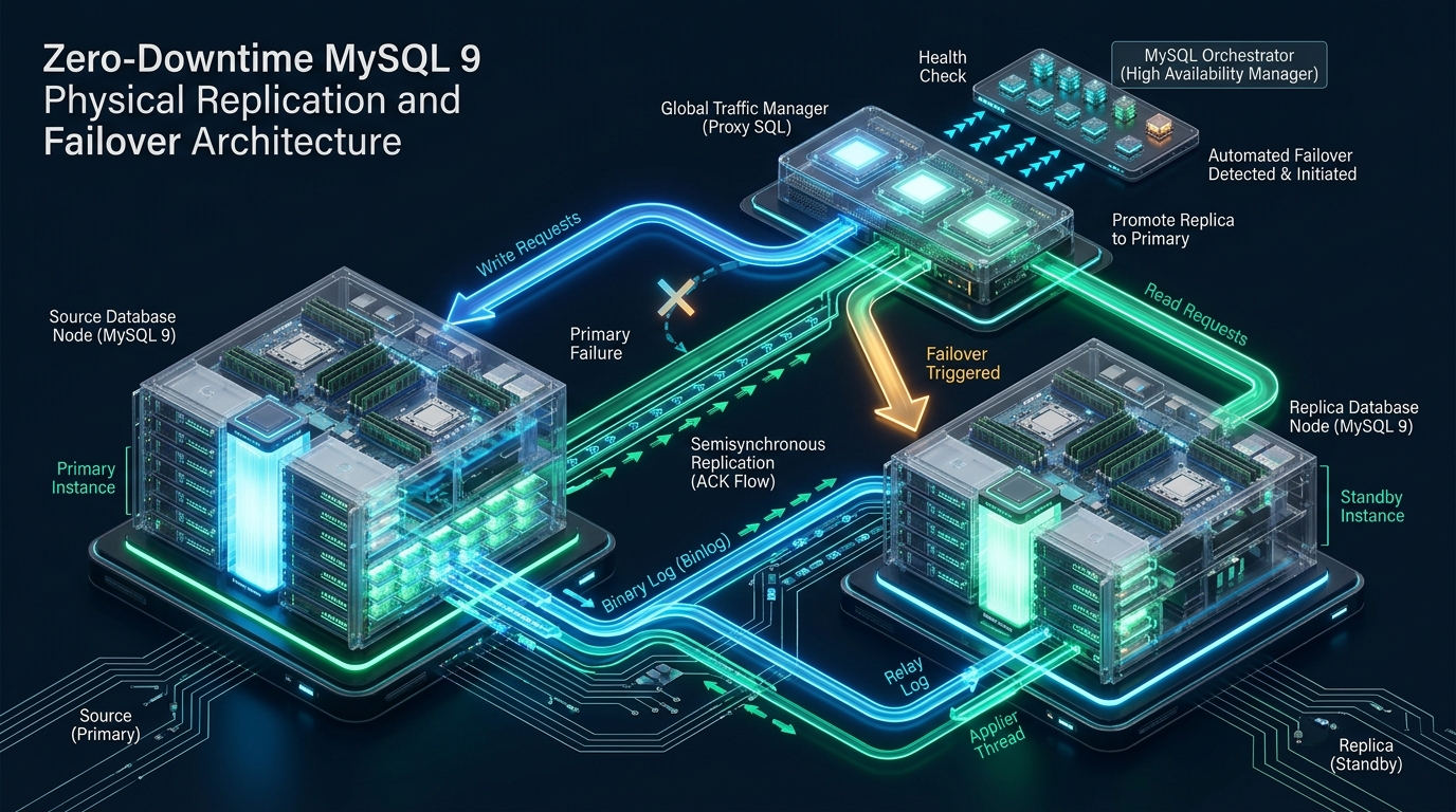 Zero-Downtime MySQL 9 Physical Replication and Failover Architecture - MySQL 9 zero downtime replication