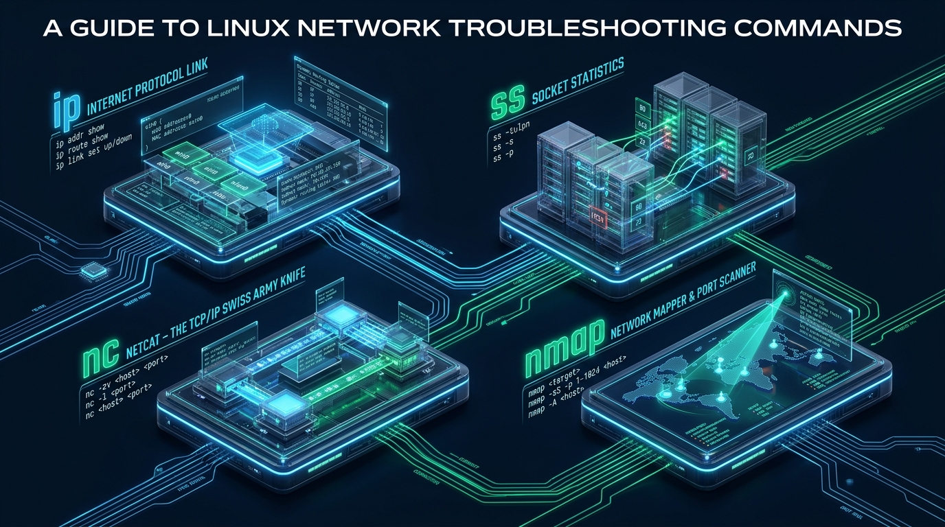 A Guide to Linux Network Troubleshooting Commands (ip, ss, nc, nmap) - linux network troubleshooting