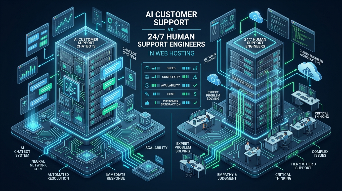 AI Customer Support in Web Hosting: Chatbots vs 24/7 Human Engineers (The Real Numbers) - ai customer support web hosting