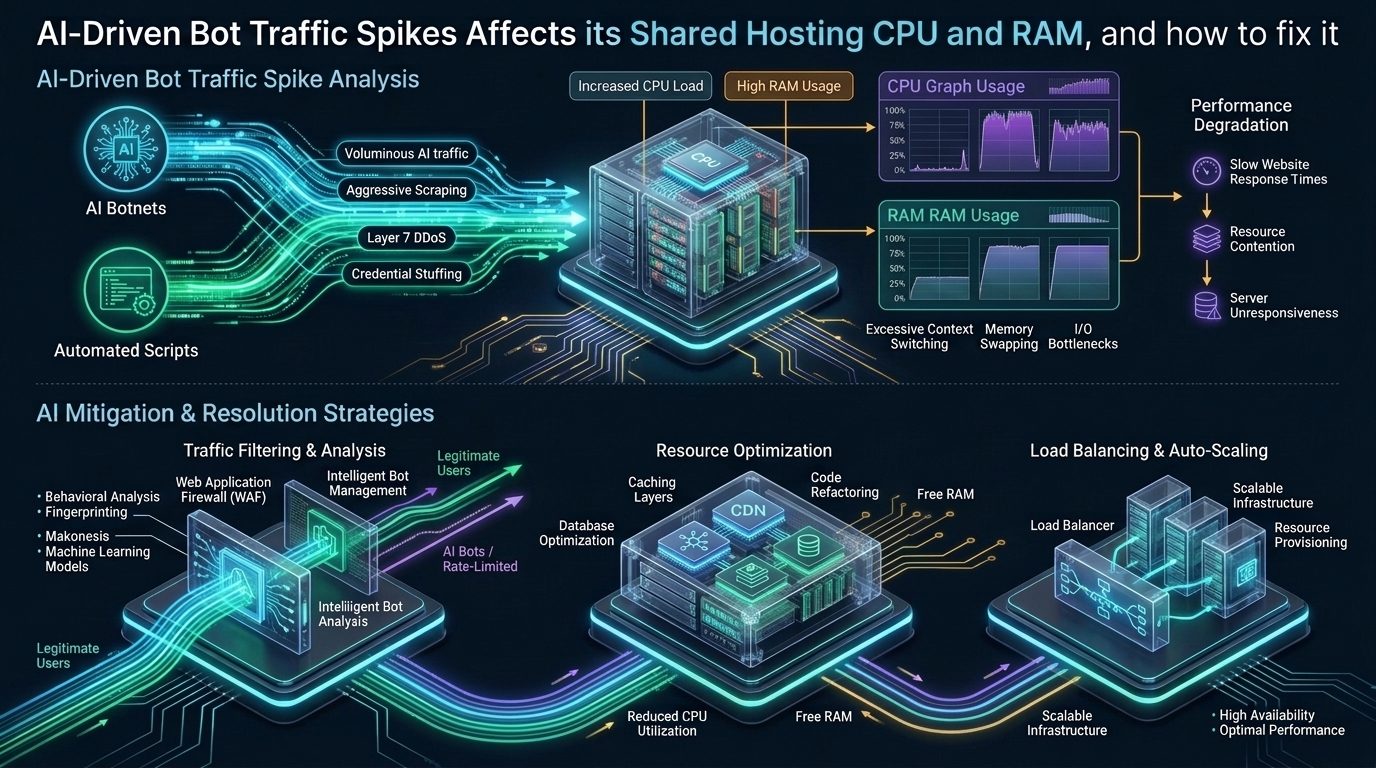 How AI-Driven Bot Traffic Spikes Affect Shared Hosting CPU and RAM (And How to Fix It) - bot traffic spike web hosting