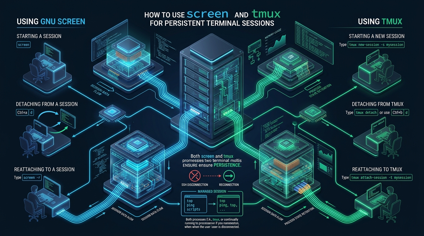 How to Use screen and tmux for Persistent Terminal Sessions - tmux vs screen linux