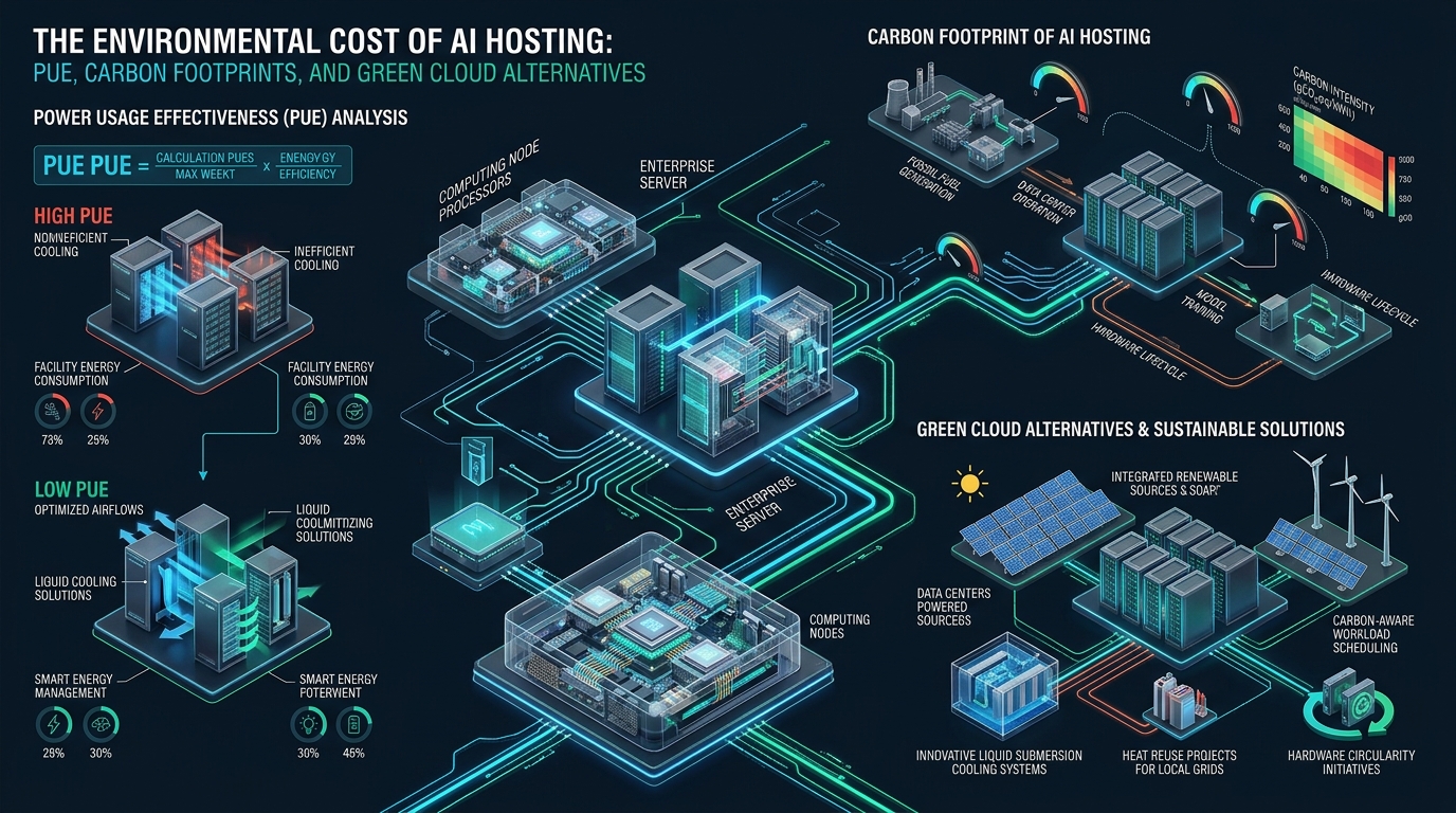 The Environmental Cost of AI Hosting: PUE, Carbon Footprints, and Green Cloud Alternatives - environmental cost of ai hosting
